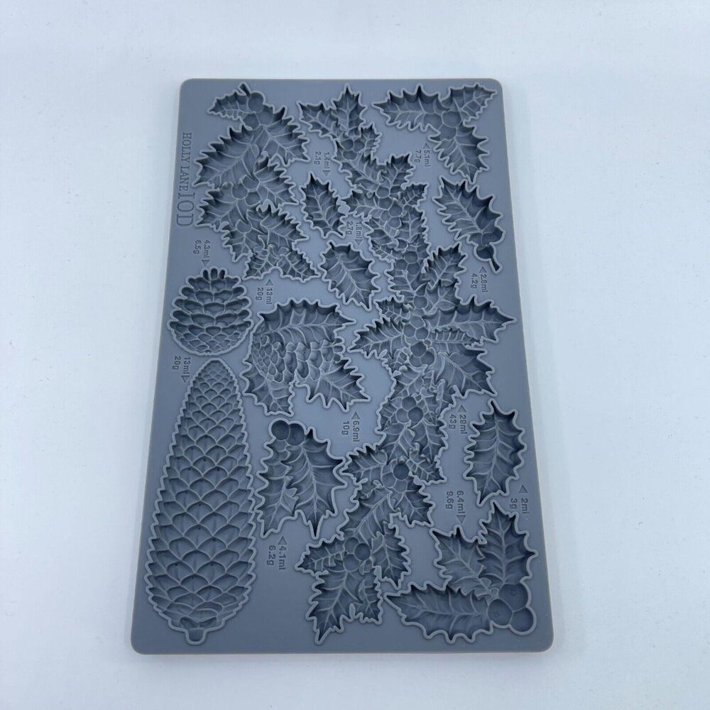 iod iron orchid designs "holly lane" silicone mould pinecones holly leaves